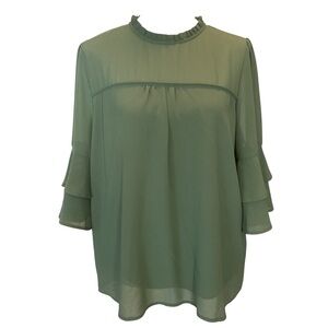 Womens Green Ruffle-Neck Blouse L